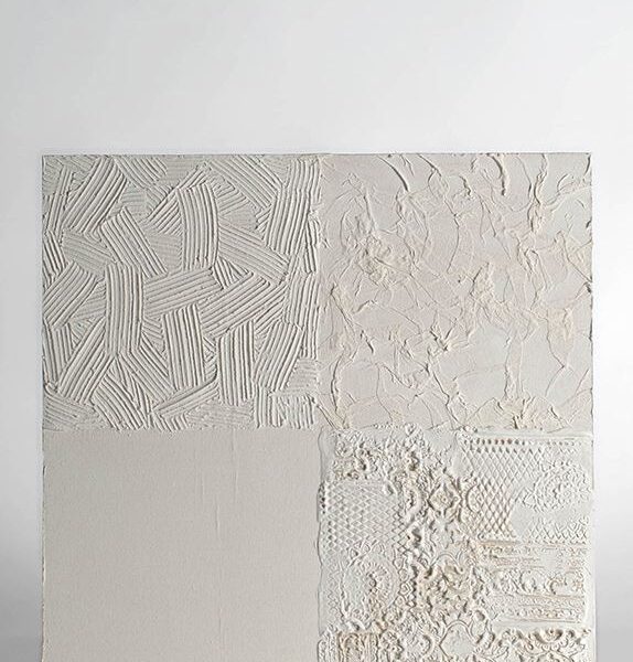 Luxury Italian STUCCO TEXTURE PANEL / STUCCO PANEL RELIEF / SPATULATED STUCCO PANEL by Kose Milano showroom piece at Italcasa Design in Troy, Michigan