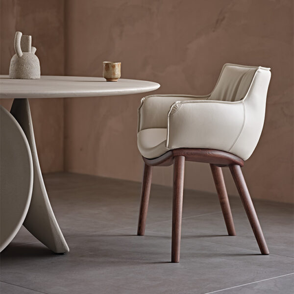 Contemporary RHONDA Wood by Cattelan Italia – upholstered designer chair with sculpted wood base and Italian elegance