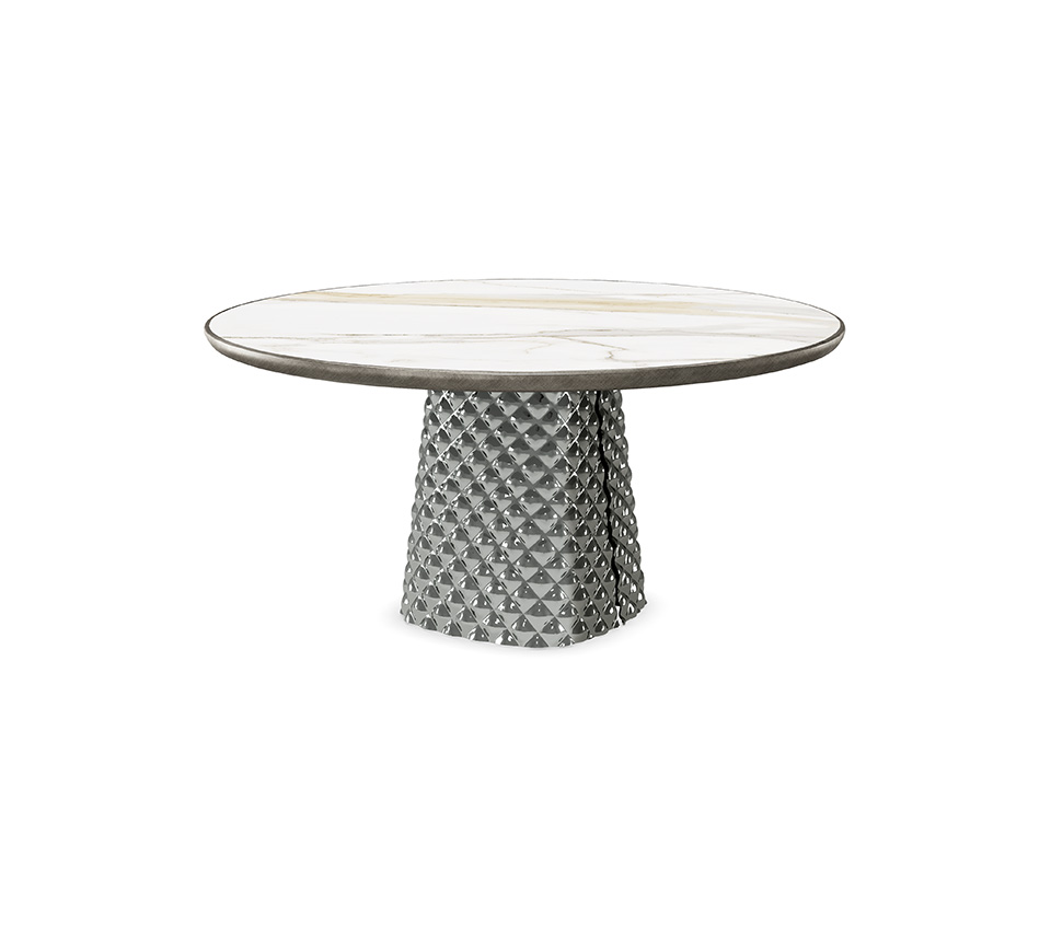 “ATRIUM Keramik Premium Round by Cattelan Italia – luxury round Italian dining table with ceramic top and artistic mirrored base”