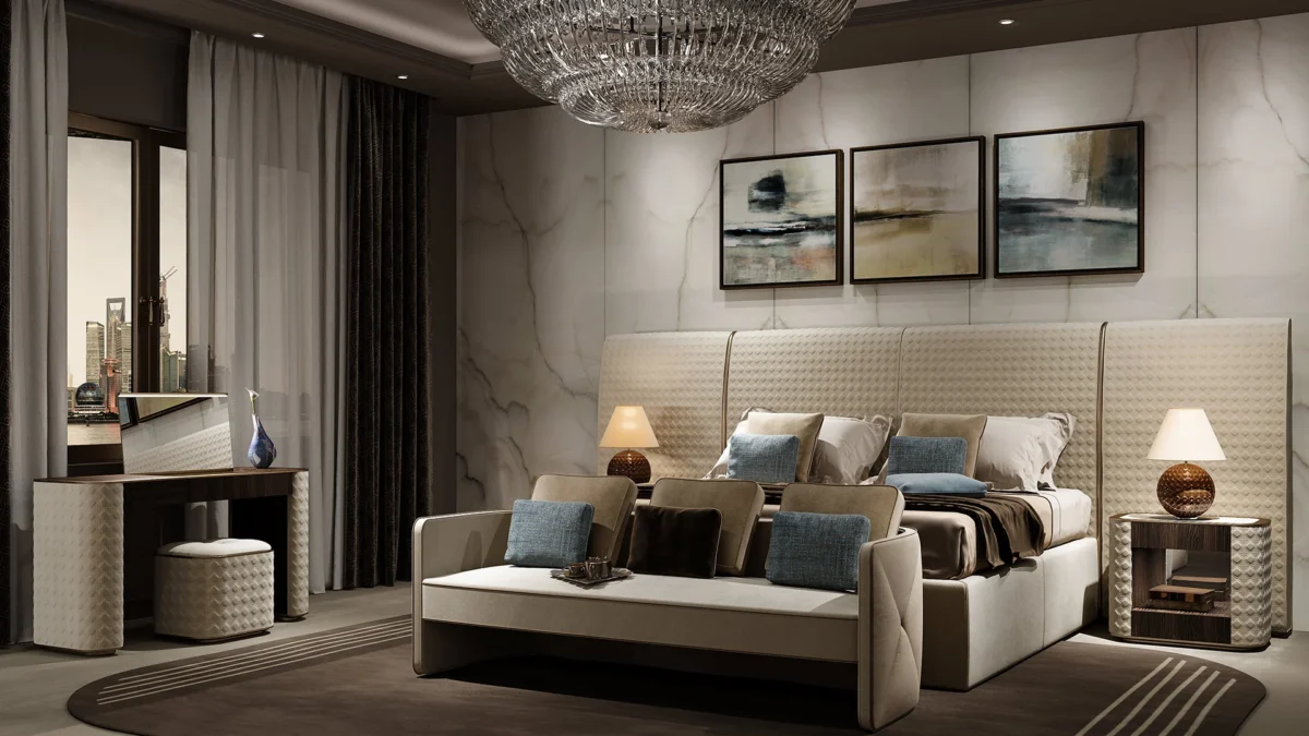 San Marco XL Letto by Reflex featured in Birmingham Michigan showroom, modern Italian luxury bed design.