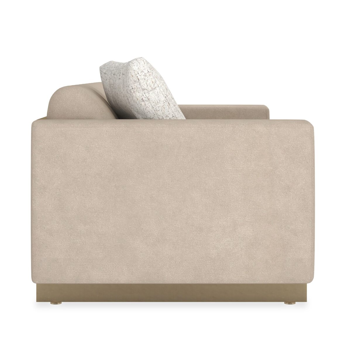 Caracole 84 Well Balanced Sofa, modern 84 inch sofa, luxury tufted sofa, Moonstone fabric sofa, Italian design sofa, contemporary living room, gold base sofa.