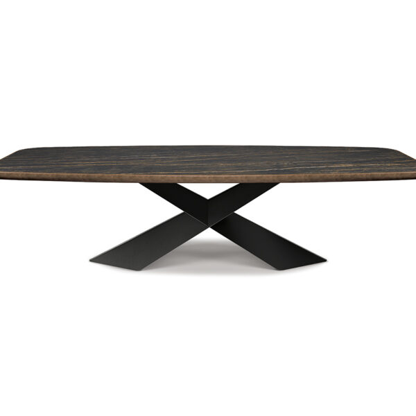 “TYRON Keramik Premium by Cattelan Italia – luxury dining table with sculptural steel base and high-end marble-effect ceramic top”