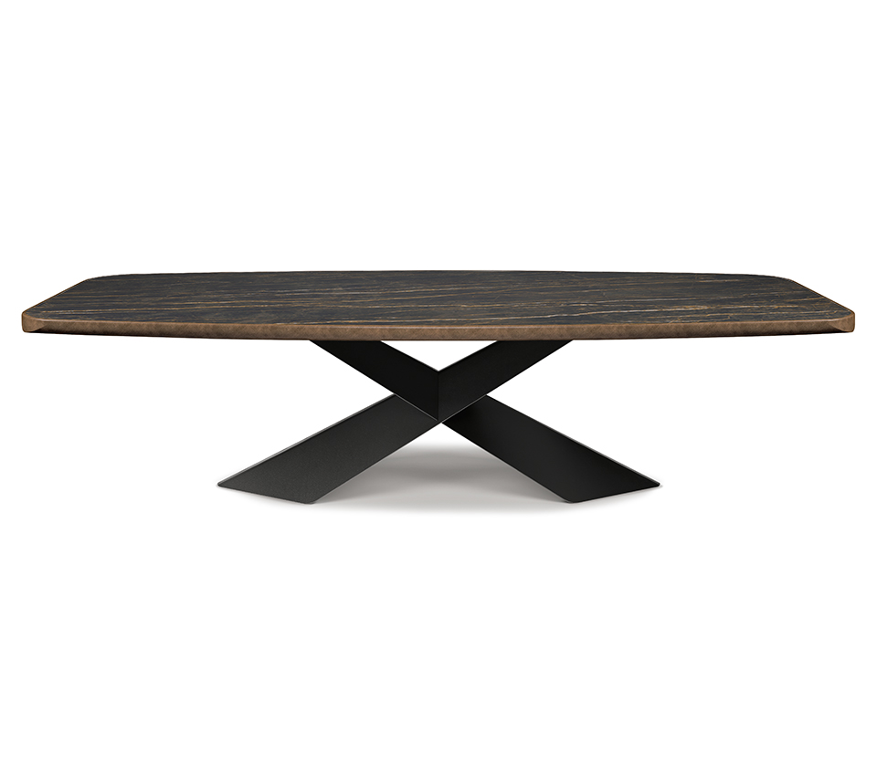 “TYRON Keramik Premium by Cattelan Italia – luxury dining table with sculptural steel base and high-end marble-effect ceramic top”