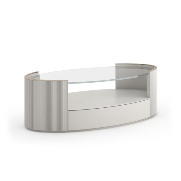Love Oval Cocktail Table by Caracole in a soft Matte Pearl finish with elegant curved design.