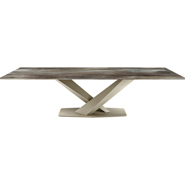 “STRATOS Crystalart by Cattelan Italia – luxury Italian dining table with artistic printed glass top and sculptural steel base”