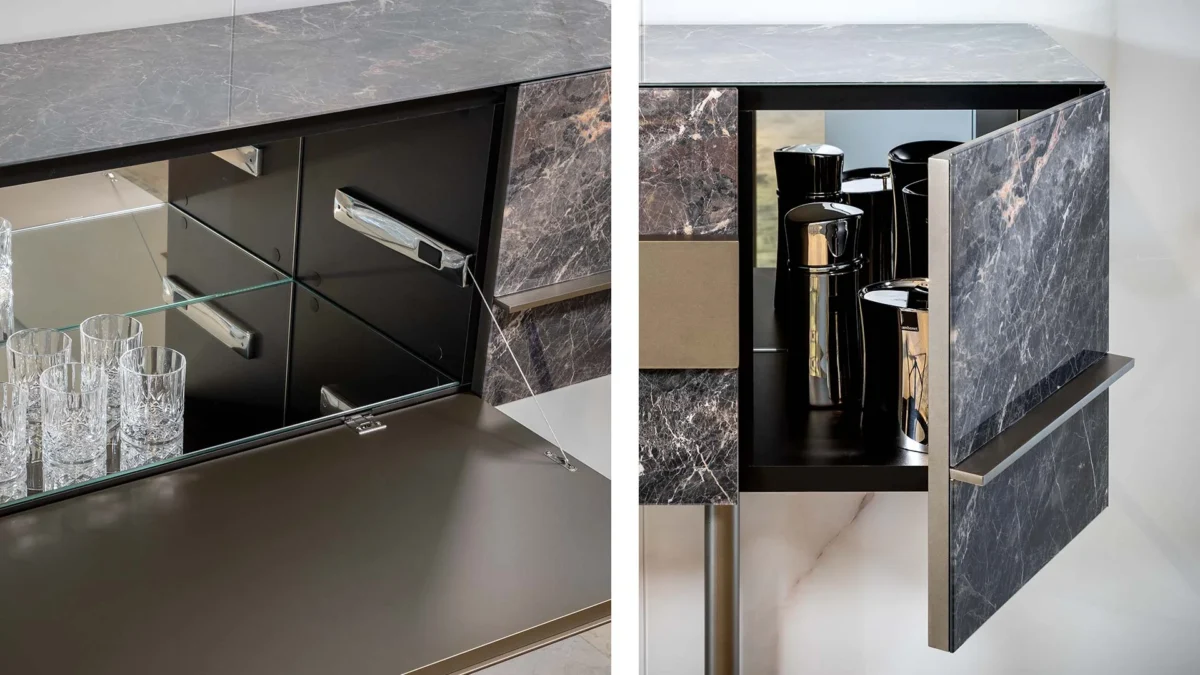 Musa Buffet Alto by Reflex featured in Birmingham Michigan showroom, modern Italian luxury sideboard design.