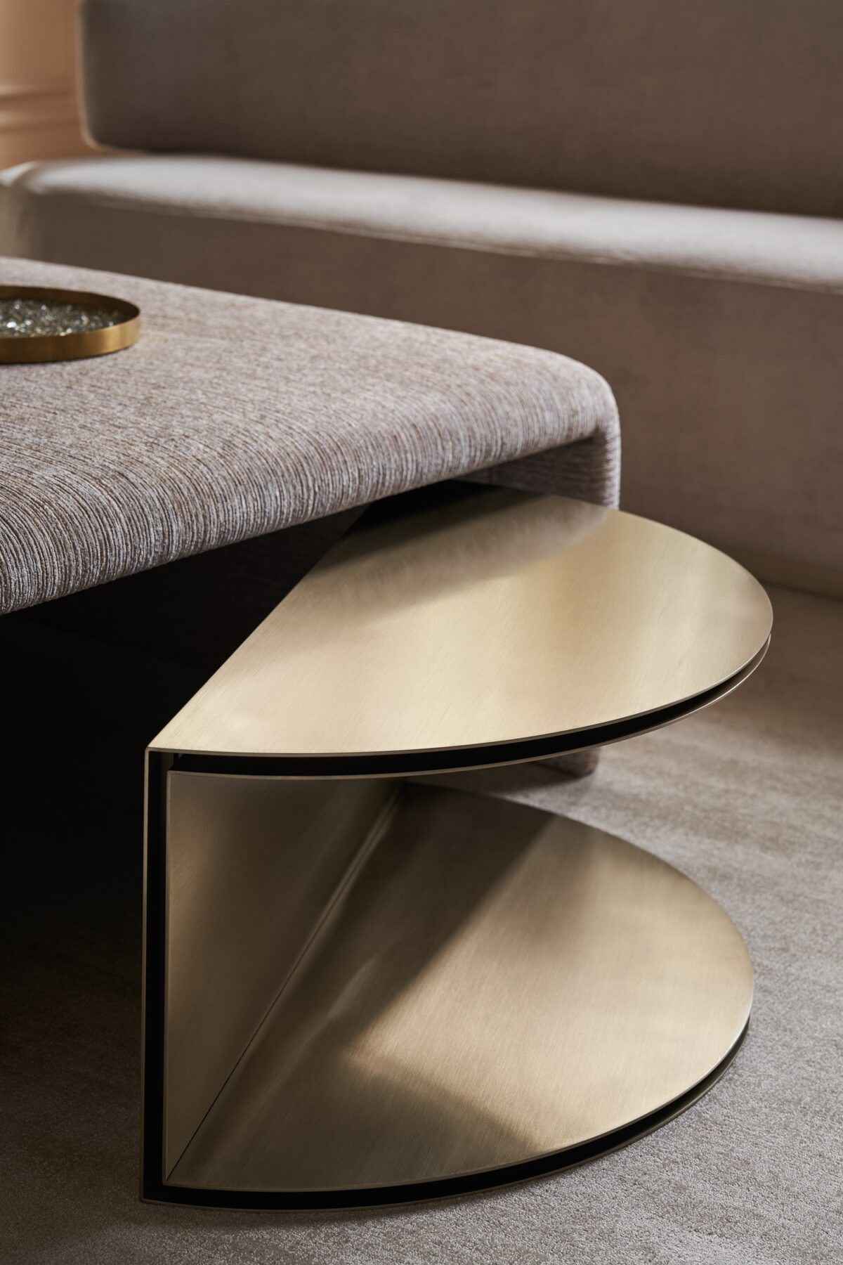 Front view of All Together table showcasing its sleek, structured form and mixed materials.