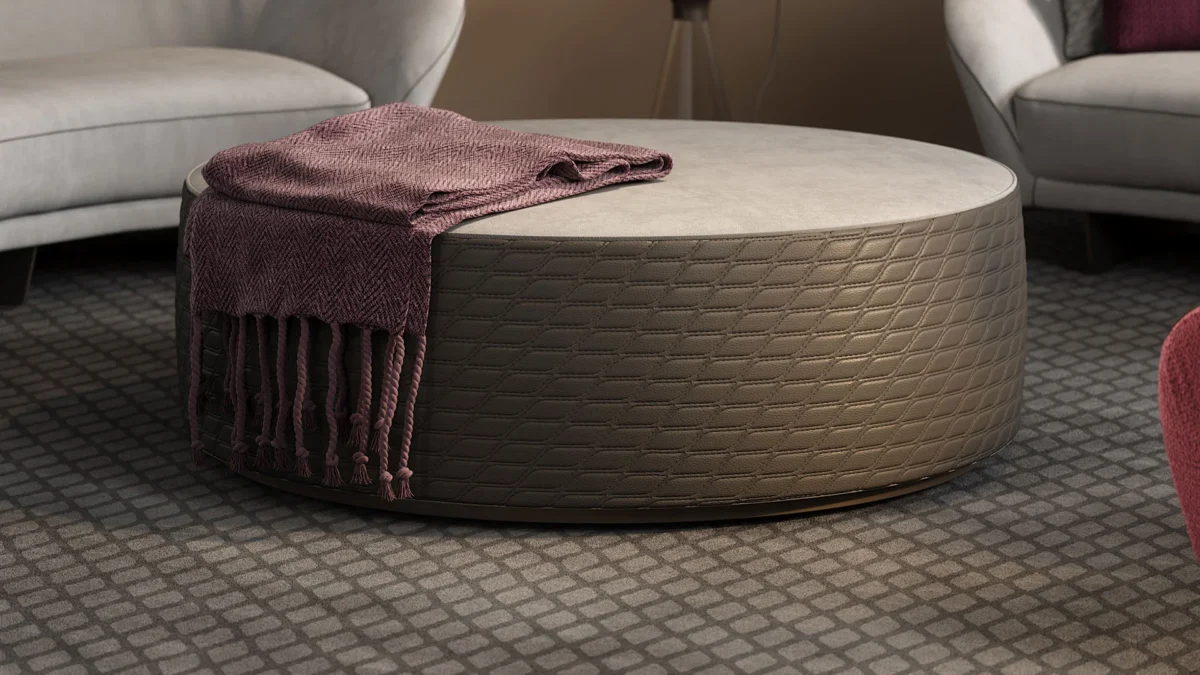 Circle Pouf by Reflex showcased in Royal Oak Michigan showroom, modern Italian luxury seating design.