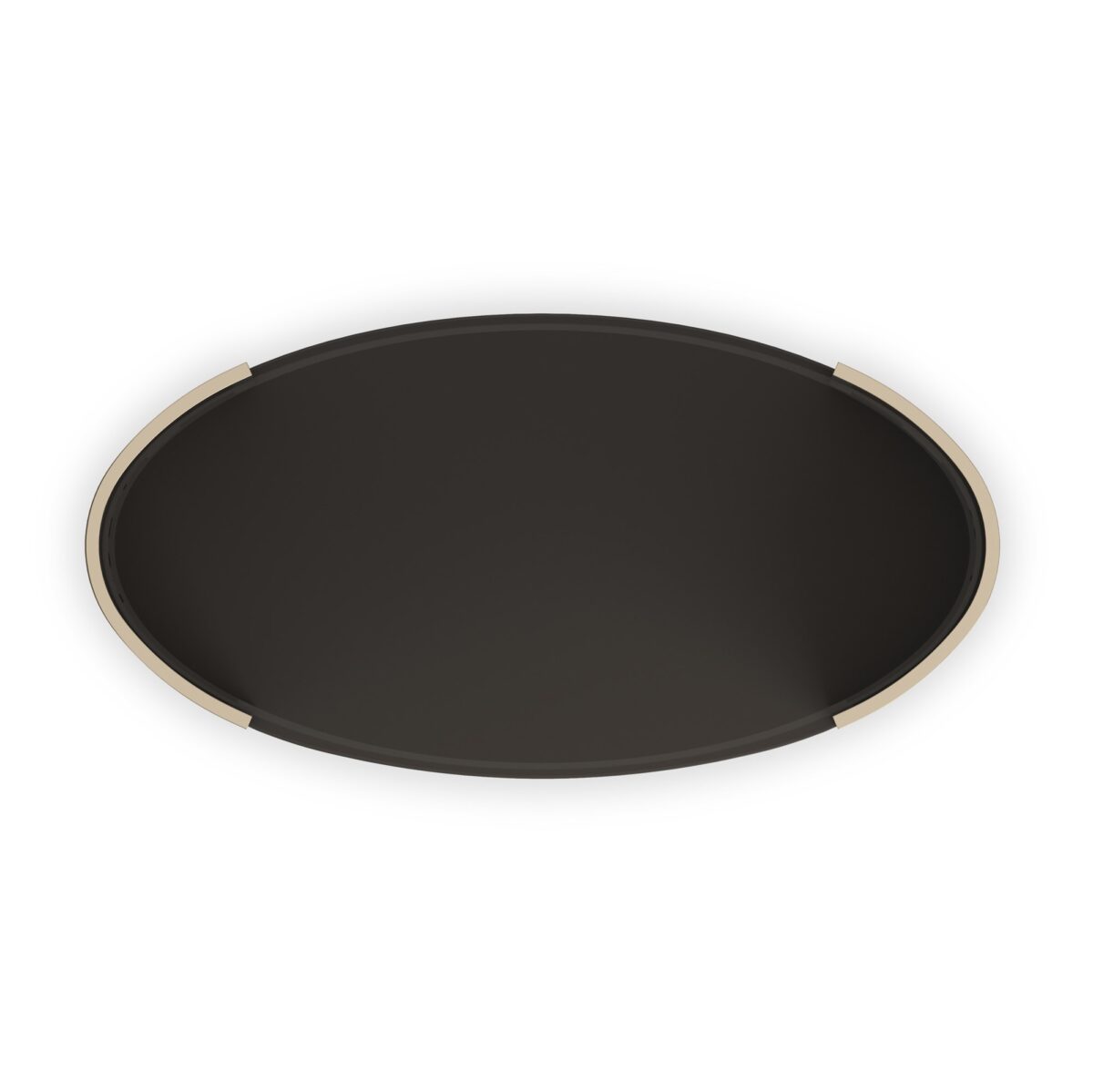 Oval cocktail table with rich dark chocolate wood finish and sculptural base.