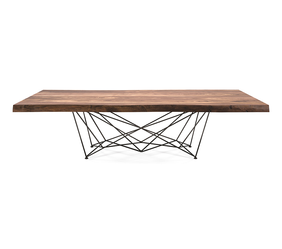“GORDON Deep Wood by Cattelan Italia – luxury dining table with solid irregular-edge wood top and crisscrossed metal base”