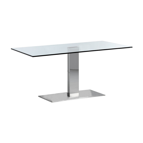 “ELVIS by Cattelan Italia – modern Italian dining table with clear glass top and sleek stainless steel base”