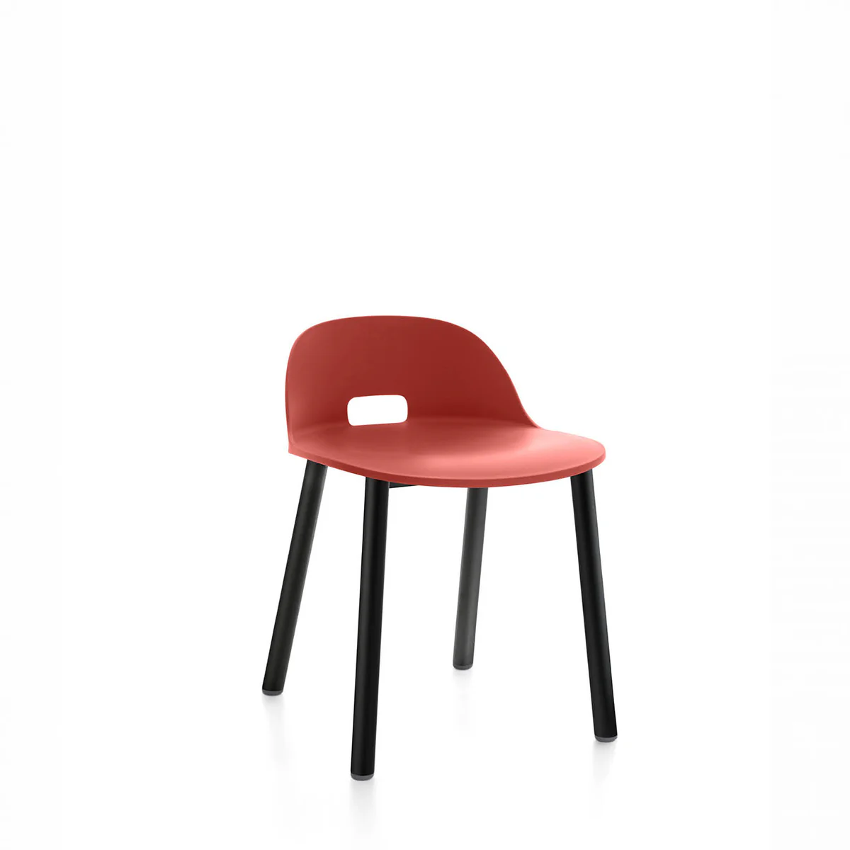 Alfi Aluminum Low Back Chair by Emeco, a sleek and durable design with an aluminum frame, offering modern comfort and style for contemporary dining and office spaces.
