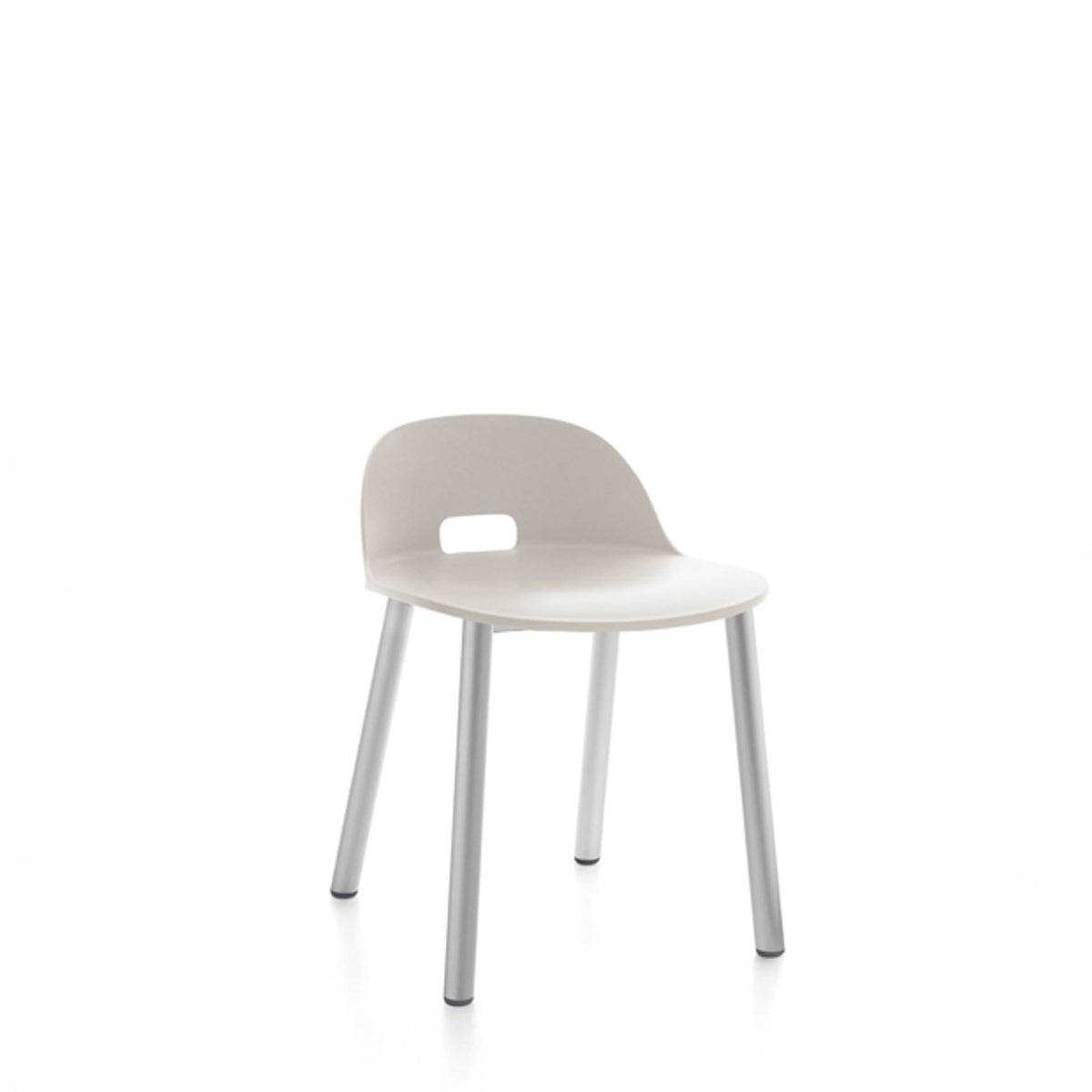 Modern Alfi Aluminum Low Back Chair by Jasper Morrison, featuring a sleek, minimalist design with a contoured backrest and slender aluminum frame.