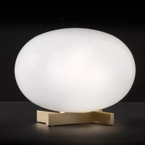  “Alba by Oluce modern Italian table lamp – elegant opal glass globe with minimalist metal base”
