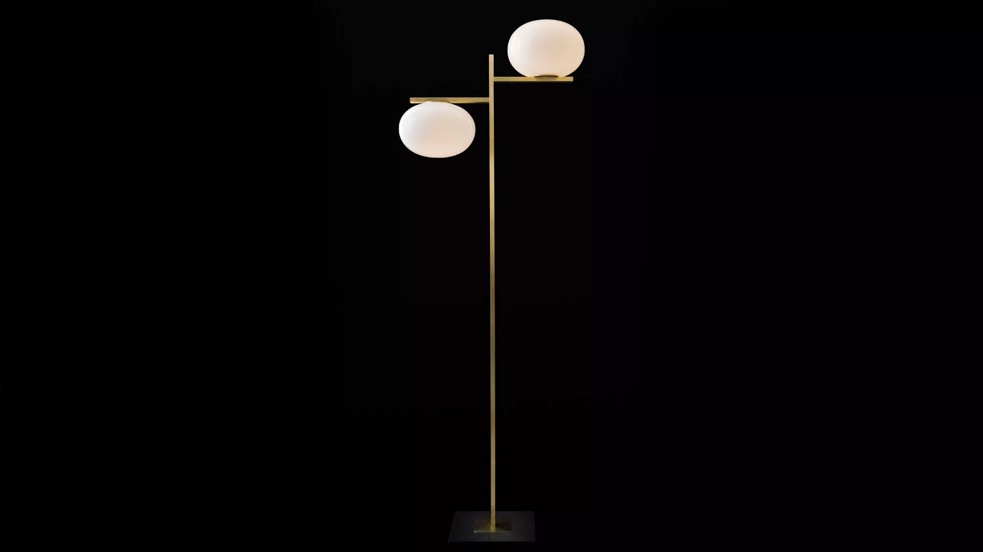 “Alba by Oluce Italian designer lamp – opaline glass globe with satin brass base, modern table lighting”