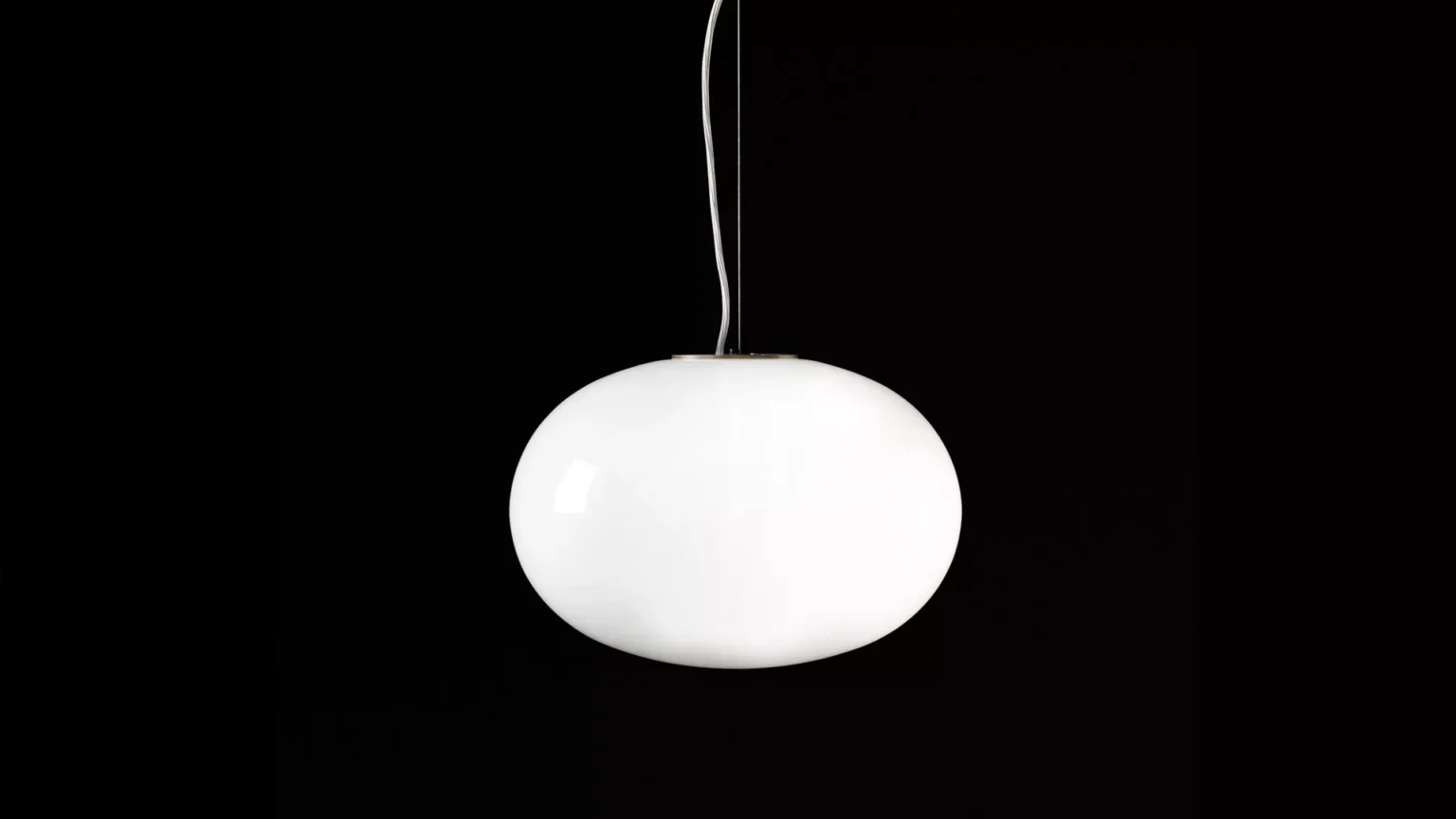 “Alba by Oluce modern Italian table lamp – opaline glass globe with brushed metal base and sculptural silhouette”
