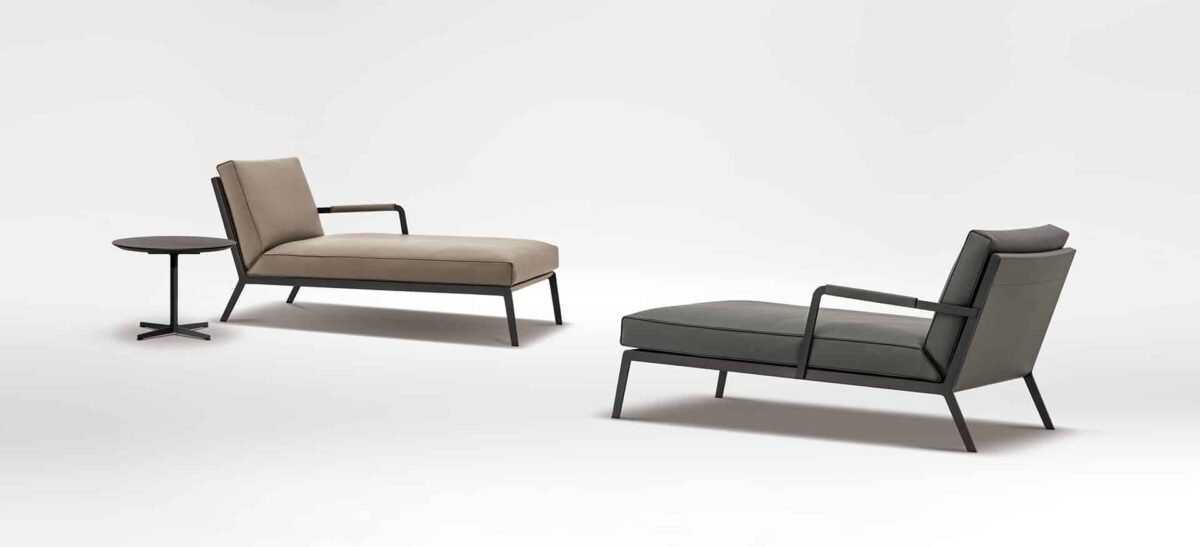 Slim‑legged Austen Daybed with cushioned seat and back in neutral tones