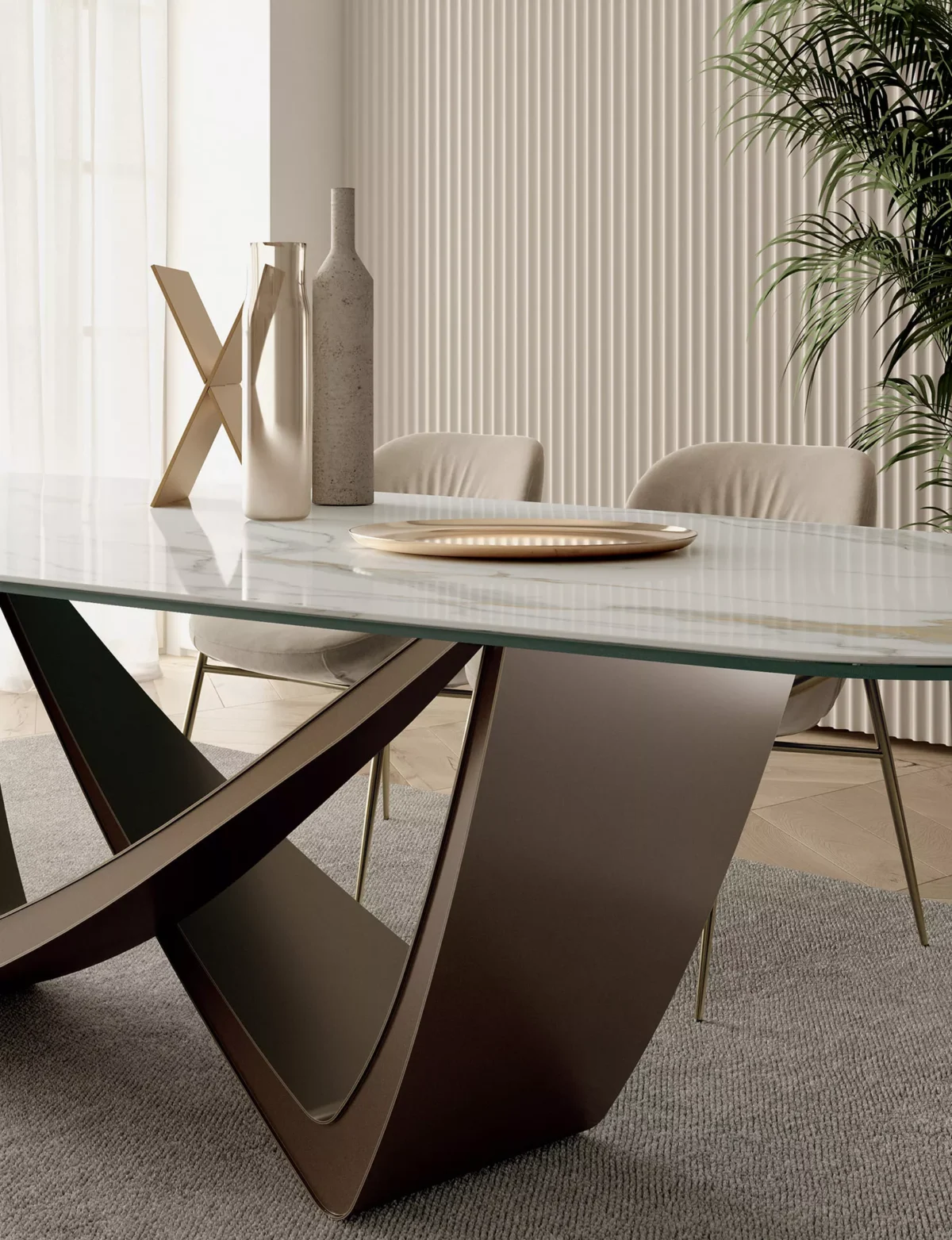 Front view of Bachc by Bontempi showcasing ergonomic seat and elegant stitching.