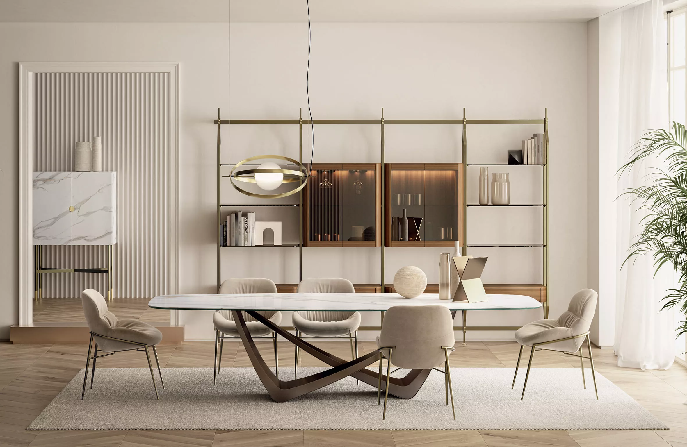 Bachc by Bontempi – modern Italian chair with slim metal legs and curved upholstered back.