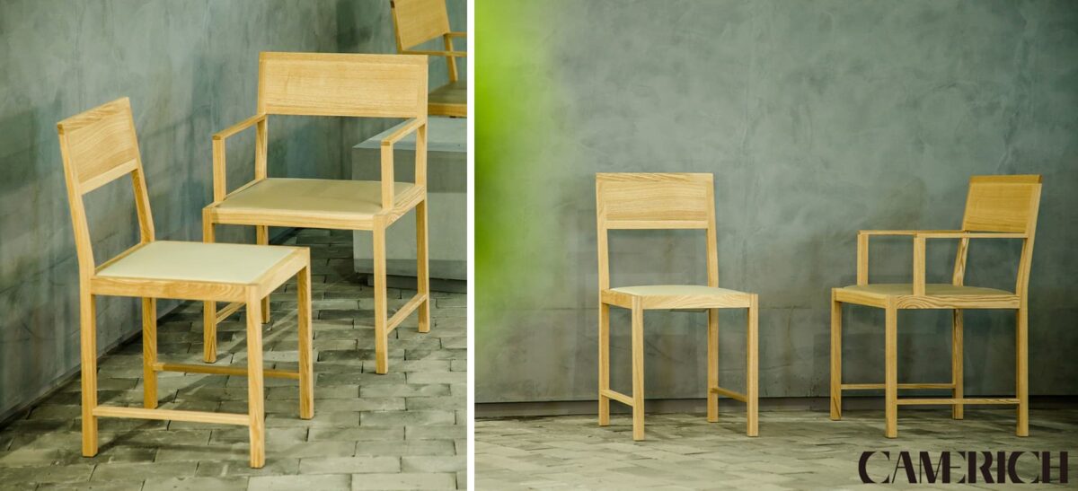 Contemporary Baiana Chair with smooth fabric and clean lines by Camerich.