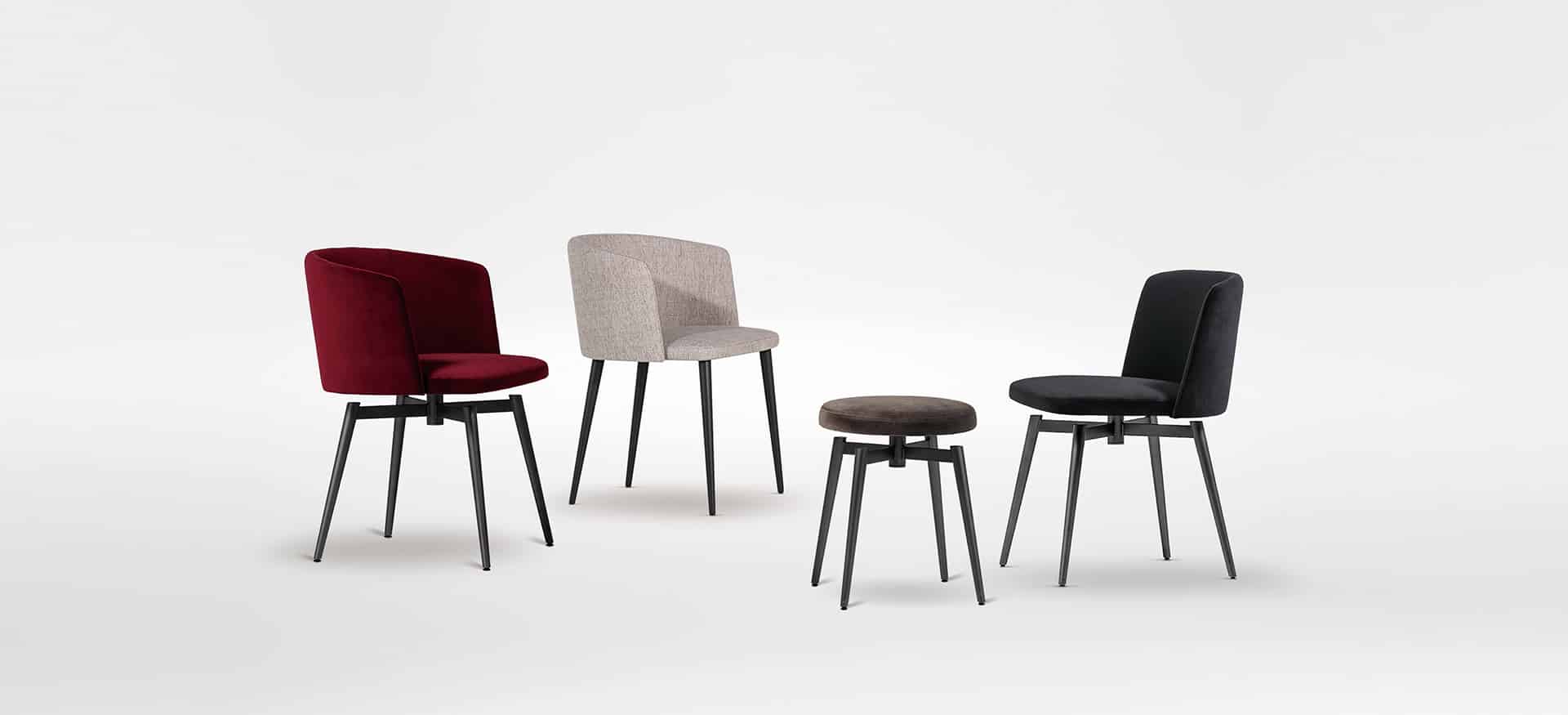 Elegant swivel chair with soft upholstery and curved design by Camerich.