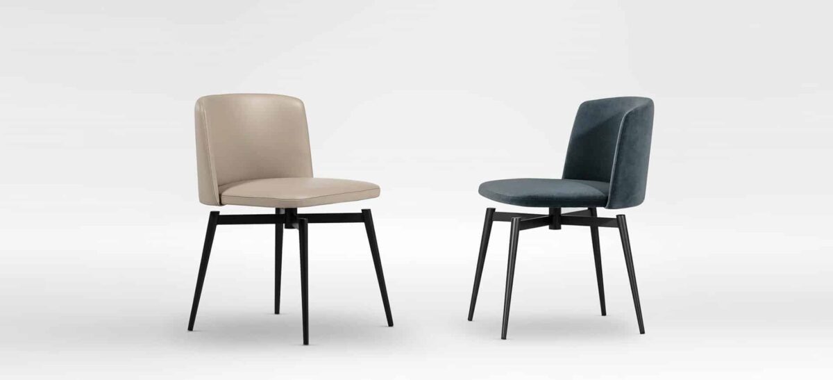 Chic upholstered swivel chair with minimalist form by Camerich.