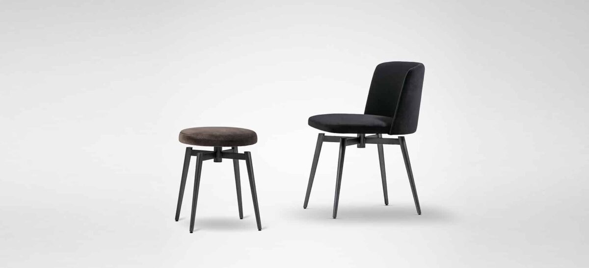 Ballet Chair (Swivel) with sleek design and plush fabric seat by Camerich.