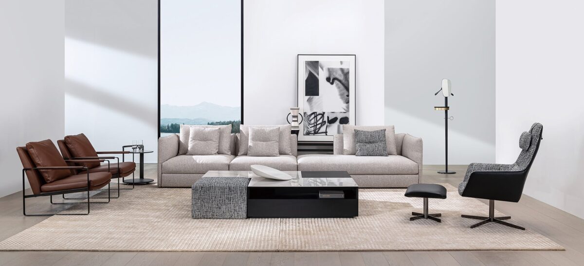 Blend Table with natural wood tones and contemporary frame by Camerich.