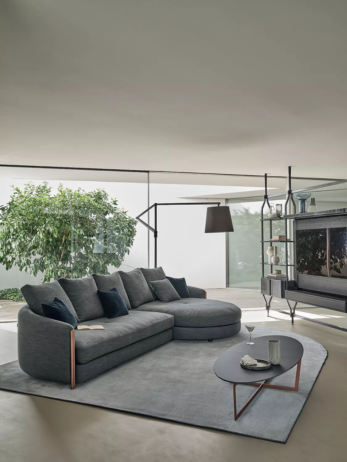 “Cross by Bontempi contemporary Italian dining table in Birmingham, Michigan showroom”