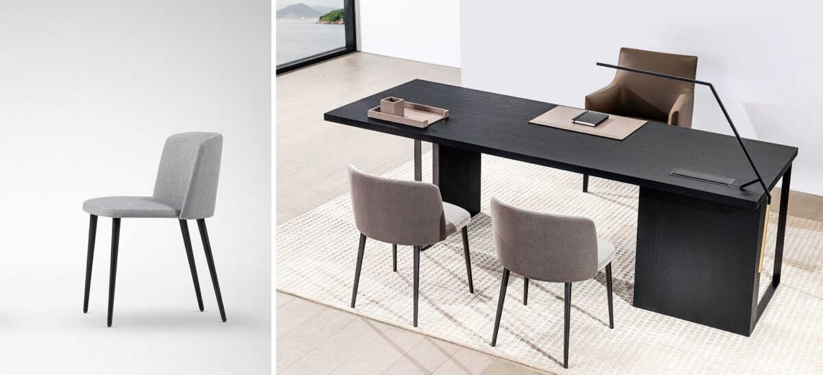 Modern chair with ergonomic seat and delicate wooden legs by Camerich.