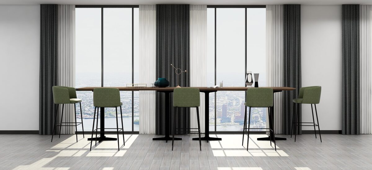 Modern stool with smooth fabric upholstery and contemporary shape by Camerich.