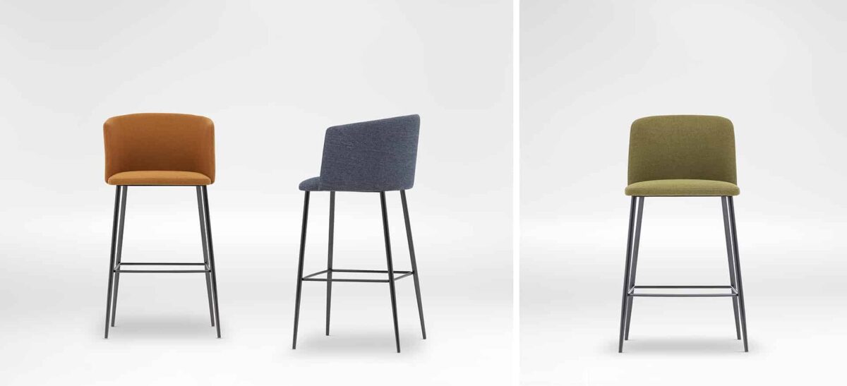Chic upholstered stool with simple design and sturdy legs by Camerich.
