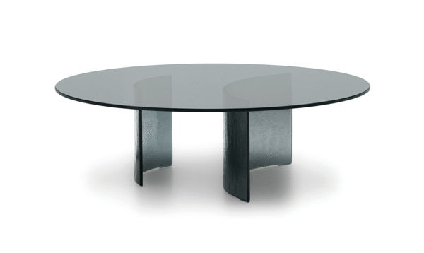 Elegant Berger coffee table by Nicoline, featuring a minimalist design with a bronze-finished base and smoked glass top. Available at Italcasa Design, Royal Oak, Michigan.