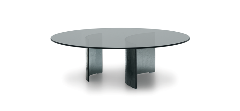 Elegant Berger coffee table by Nicoline, featuring a minimalist design with a bronze-finished base and smoked glass top. Available at Italcasa Design, Royal Oak, Michigan.