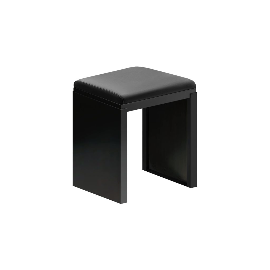 “IRONY PAD Stool by Zeusnoto featuring a plush padded seat with sleek metal legs in matte black.”
