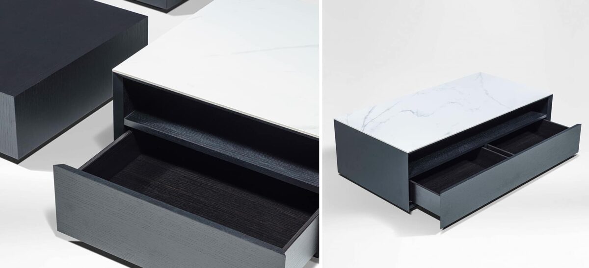 Minimalist wooden table with rectangular surface and smooth edges by Camerich