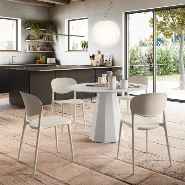“ABBY chair by Connubia – modern Italian design with curved backrest and upholstered seat”