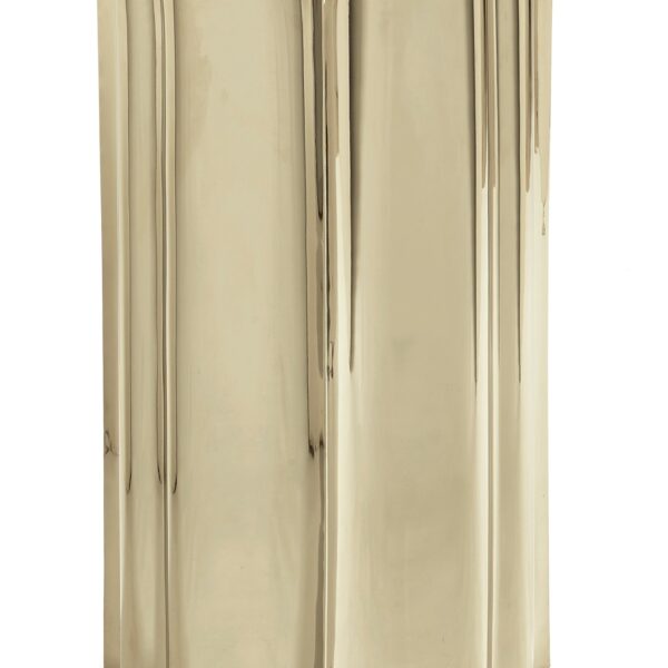 Caracole Good As Gold Side Table featuring a polished Whisper of Gold metal finish with a scalloped columnar design and raised tray top, adding elegance to modern interiors.