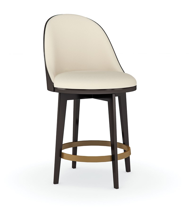 Another Round Counter Stool by Caracole with a curved back and upholstered seat.
