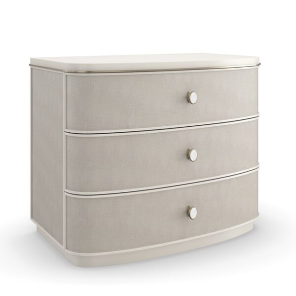 Lyon Nightstand by Caracole featuring two soft-close drawers and metallic accents.