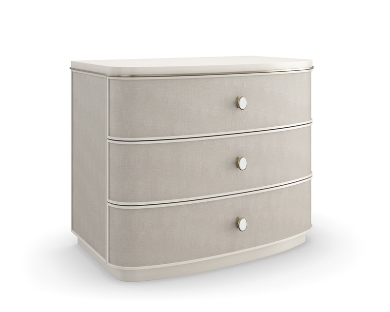 Lyon Nightstand by Caracole featuring two soft-close drawers and metallic accents.
