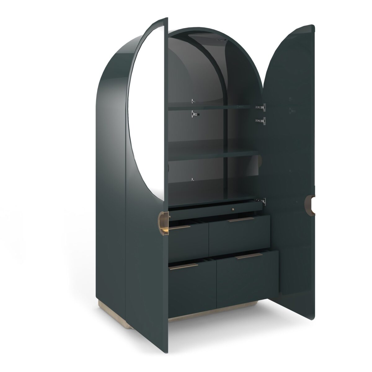 Modern GELEE Armoire by Caracole, showcasing its clean lines, minimalist silhouette, and a vibrant, lacquered exterior, ideal for adding a bold color statement to a room.
