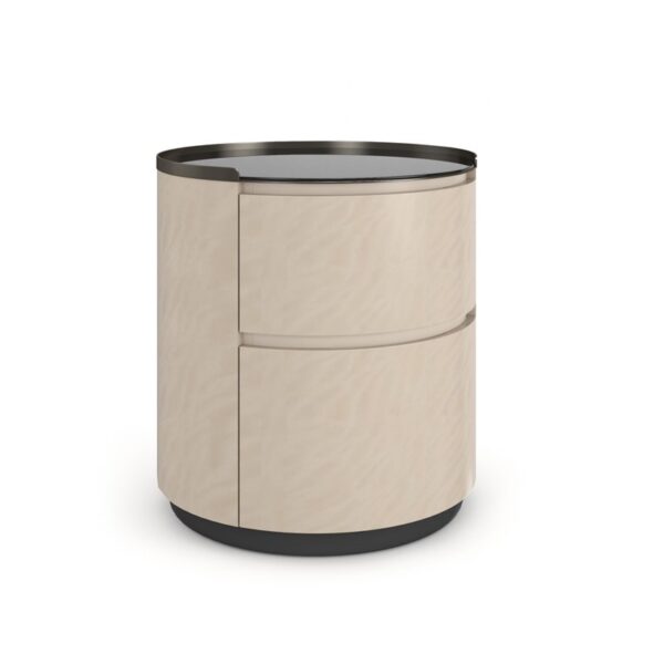 Muse Nightstand by Caracole featuring soft-close drawers and metallic accents.