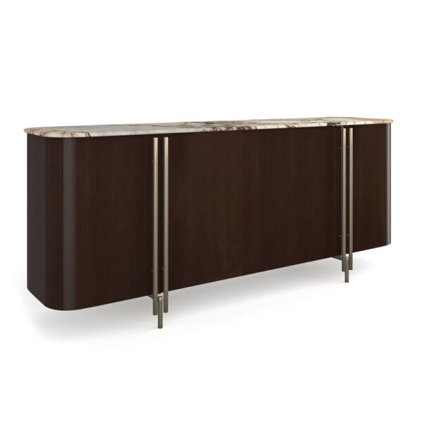 Vena Sideboard by Caracole — a luxurious sideboard with marble-like doors and a gold metal base.