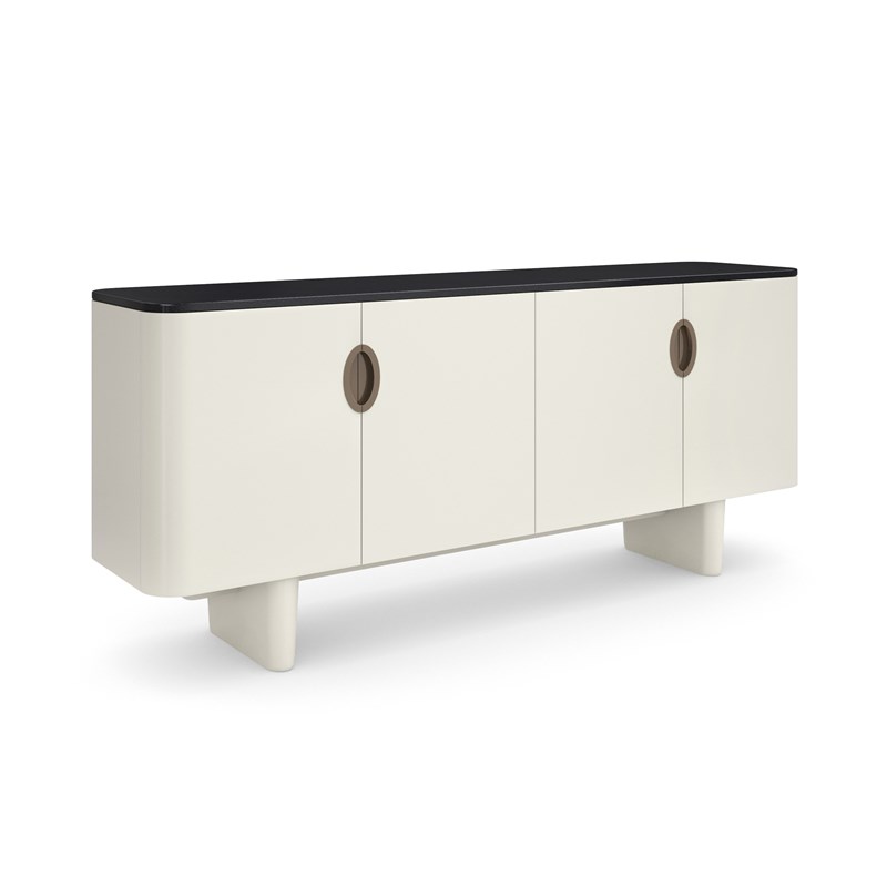 Paragon Sideboard by Caracole — a luxurious contemporary storage piece with geometric door fronts and metallic accents.