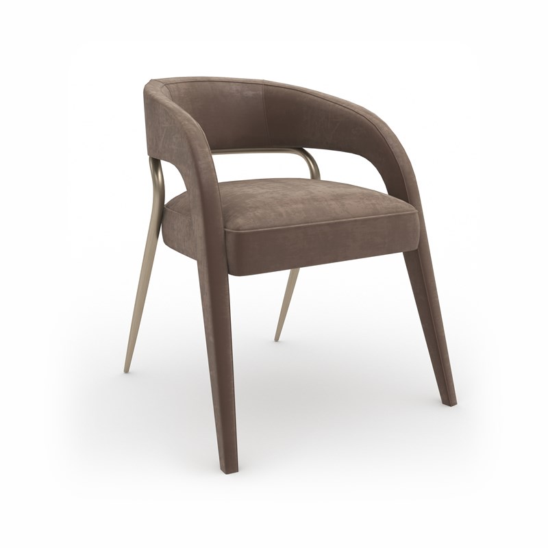 Gazelle Dining Chair in mink by Caracole featuring a sleek, sculpted back and plush seat.