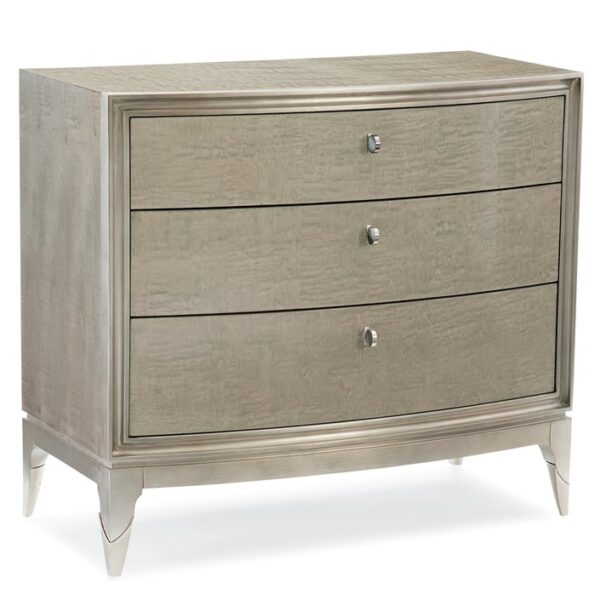 Rise and Shine vanity by Caracole featuring a flip-top mirror and elegant metallic legs.