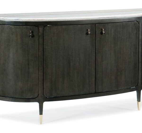 Serve Yourself by Caracole — an elegant bar cart with a polished metal frame and mirrored glass shelves.