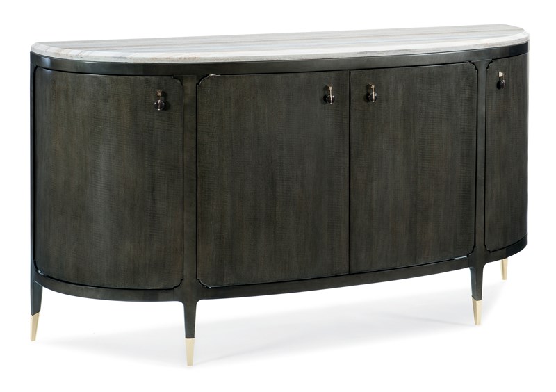 Serve Yourself by Caracole — an elegant bar cart with a polished metal frame and mirrored glass shelves.