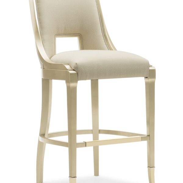 In Good Taste Bar Stool by Caracole featuring an upholstered seat and curved backrest.